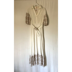Solitaire Dress Medium Maxi Long Linen Blend Embroidered Boho